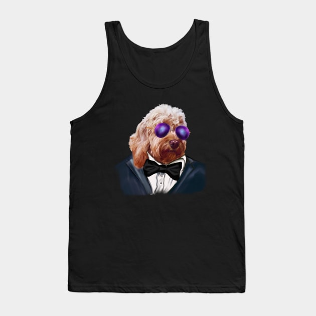 Cavapoo Daddy Cool ! Cute Cavapoo Cavoodle puppy dog Face with sunglasses and tuxedo with bow tie  - cavalier king charles spaniel poodle, puppy love Tank Top by Artonmytee